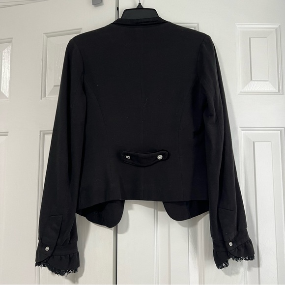 Free People Crop Tuxedo Blazer Jacket Black Lace Velvet Boho Grunge Goth Sz 4 - Picture 14 of 15